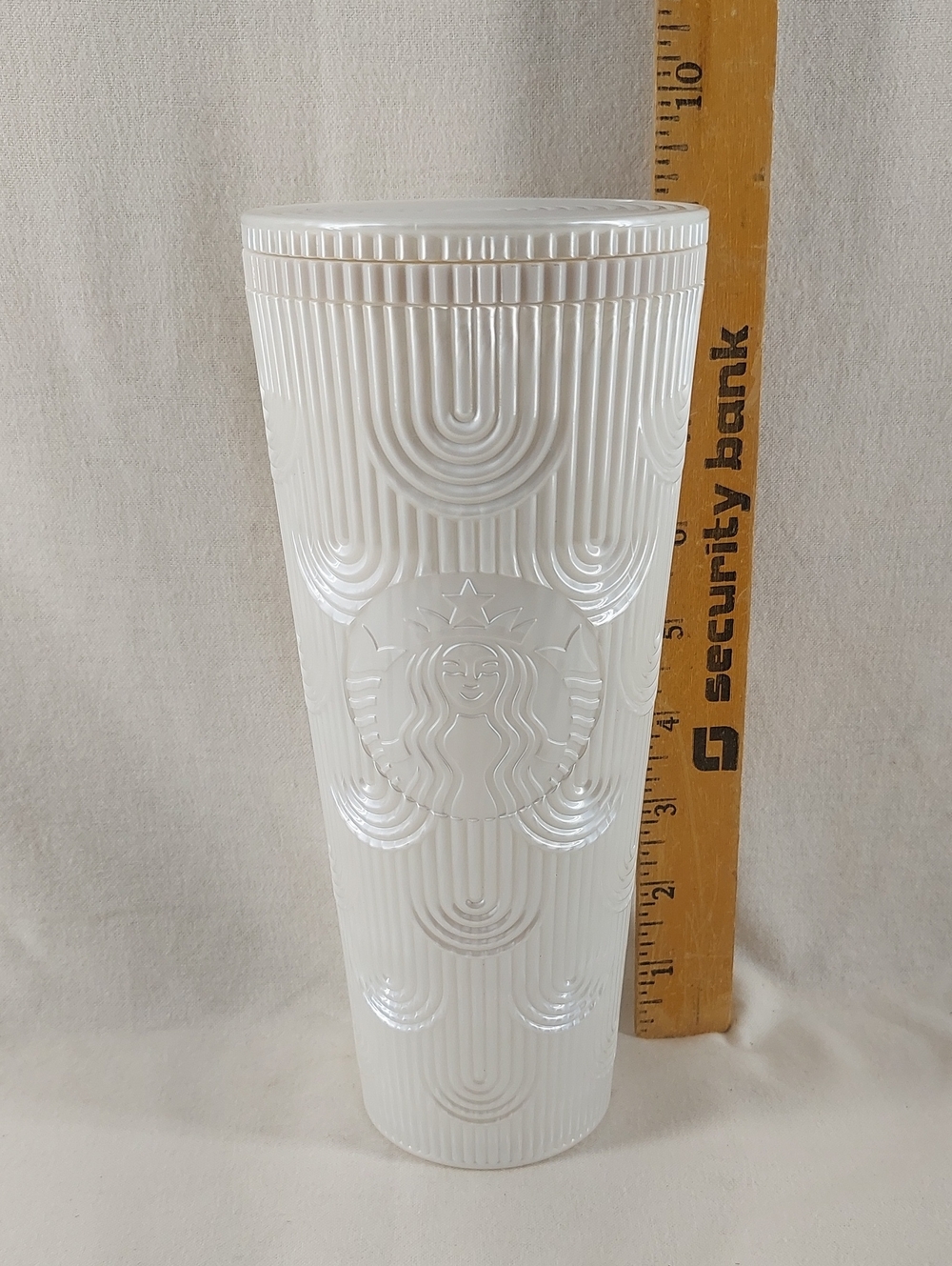 Starbucks Pearl White Embossed Logo Tumbler with Textured Arches